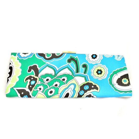 BANANA REPUBLIC Blue Green Mod Paisley Floral SATIN CLUTCH EVENING BAG PURSE - Picture 1 of 4